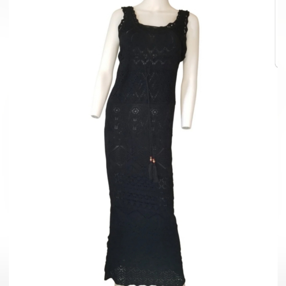 EMILIO PUCCI 2011 BLACK CROCHET LACE MAXI DRESS SIZE MEDIUM